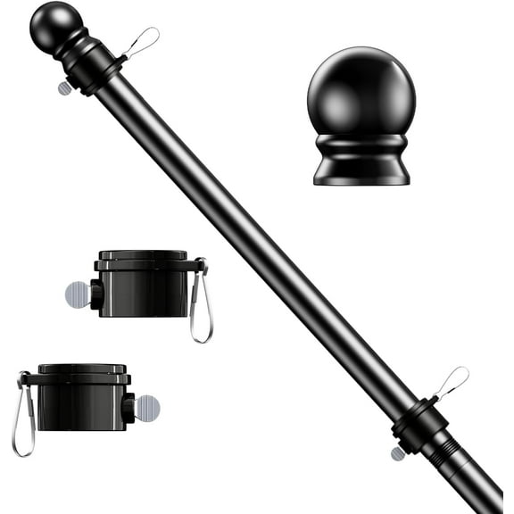 5 FT Black Flag Pole, Tangle Free Spinning Stainless Steel Flagpole, Suitable for 3x5 Heavy Garden Flag 1" Dia Flag Pole for House, Wall-Mounted (without Bracket)