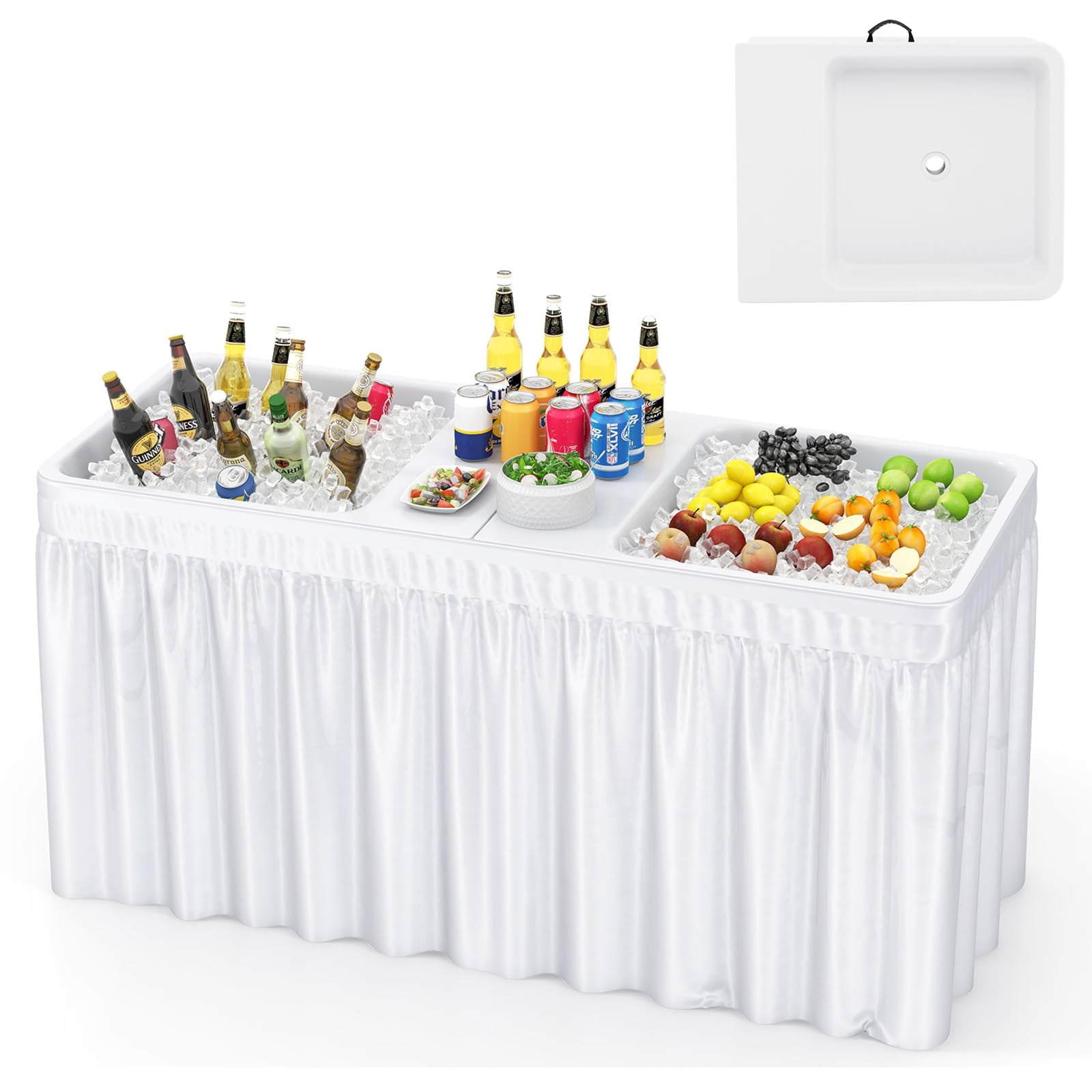 5 FT Folding Ice Table with Double Sinks and Drains, Portable Ice ...