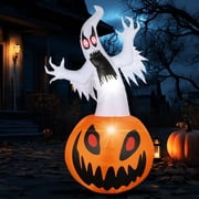MAGOTAN 5 ft Halloween Inflatable Pumpkin Halloween Inflatable Pumpkins and Ghost Outdoor Yard Decoration Build-in 4 LED Lights
