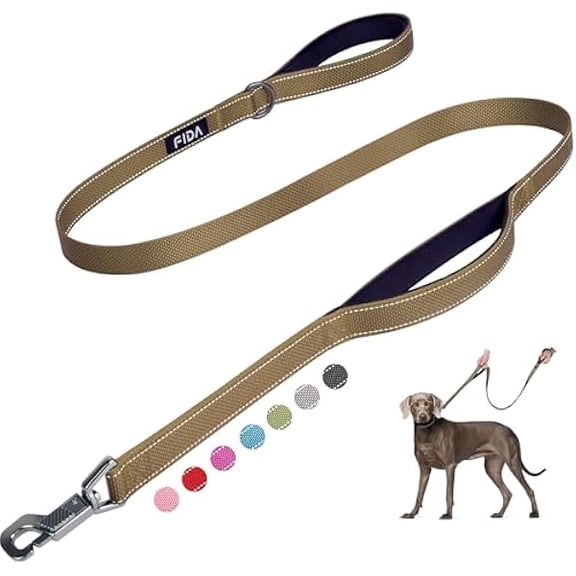 5 FT Heavy Duty Dog Leash with 2 Comfortable Padded Handles, Traffic Handle & Advanced Easy Snap Hook, Reflective Walking Lead for Large, Medium & Small Breed Dogs, Brown