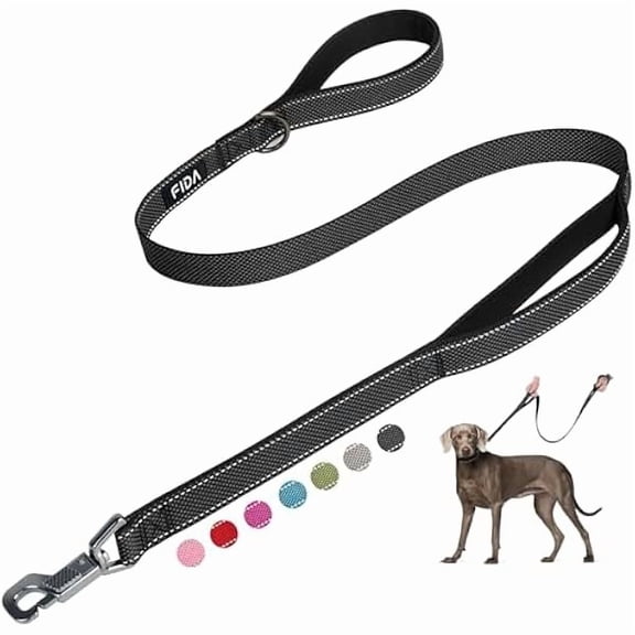 5 FT Heavy Duty Dog Leash with 2 Comfortable Padded Handles, Traffic Handle & Advanced Easy Snap Hook, Reflective Walking Lead for Large, Medium & Small Breed Dogs, Black