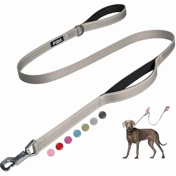5 FT Heavy Duty Dog Leash with 2 Comfortable Padded Handles, Traffic Handle & Advanced Easy Snap Hook, Reflective Walking Lead for Large, Medium & Small Breed Dogs, Grey