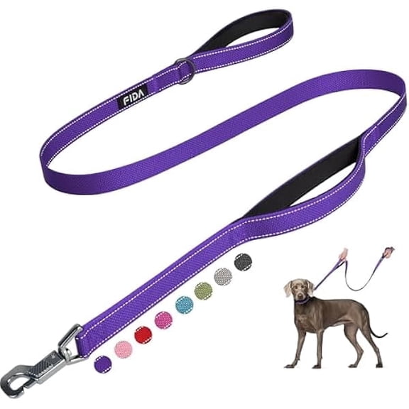 5 FT Heavy Duty Dog Leash with 2 Comfortable Padded Handles, Traffic Handle & Advanced Easy Snap Hook, Reflective Walking Lead for Large, Medium & Small Breed Dogs, Purple