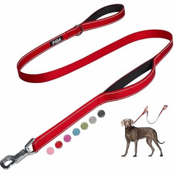5 FT Heavy Duty Dog Leash with 2 Comfortable Padded Handles, Traffic Handle & Advanced Easy Snap Hook, Reflective Walking Lead for Large, Medium & Small Breed Dogs, Red