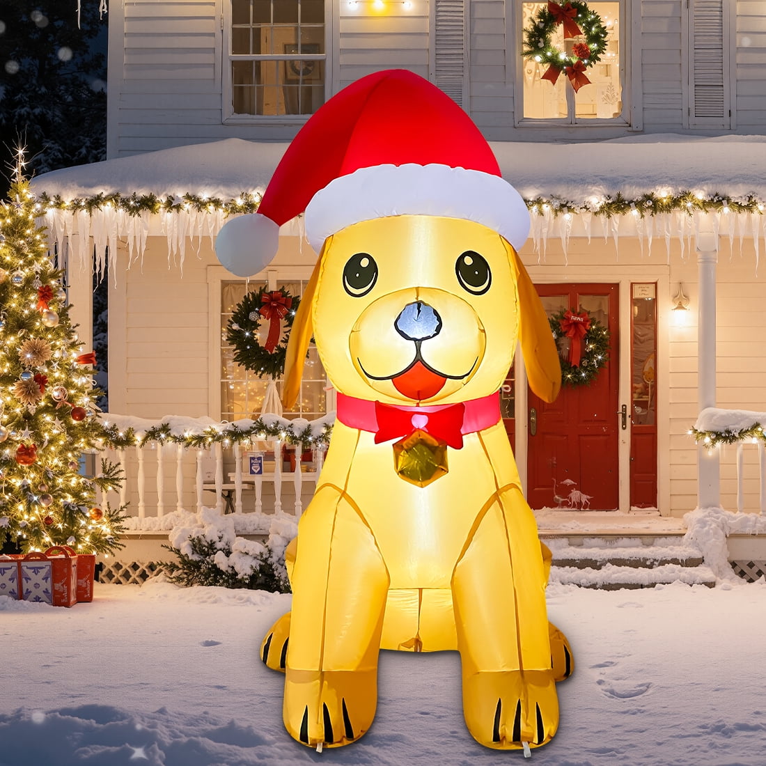 5 FT Inflatable Christmas Dog with Built-in LED Lights, Blow up Christmas Dog Christmas Inflatable Dog for Christmas Xmas Holiday Party