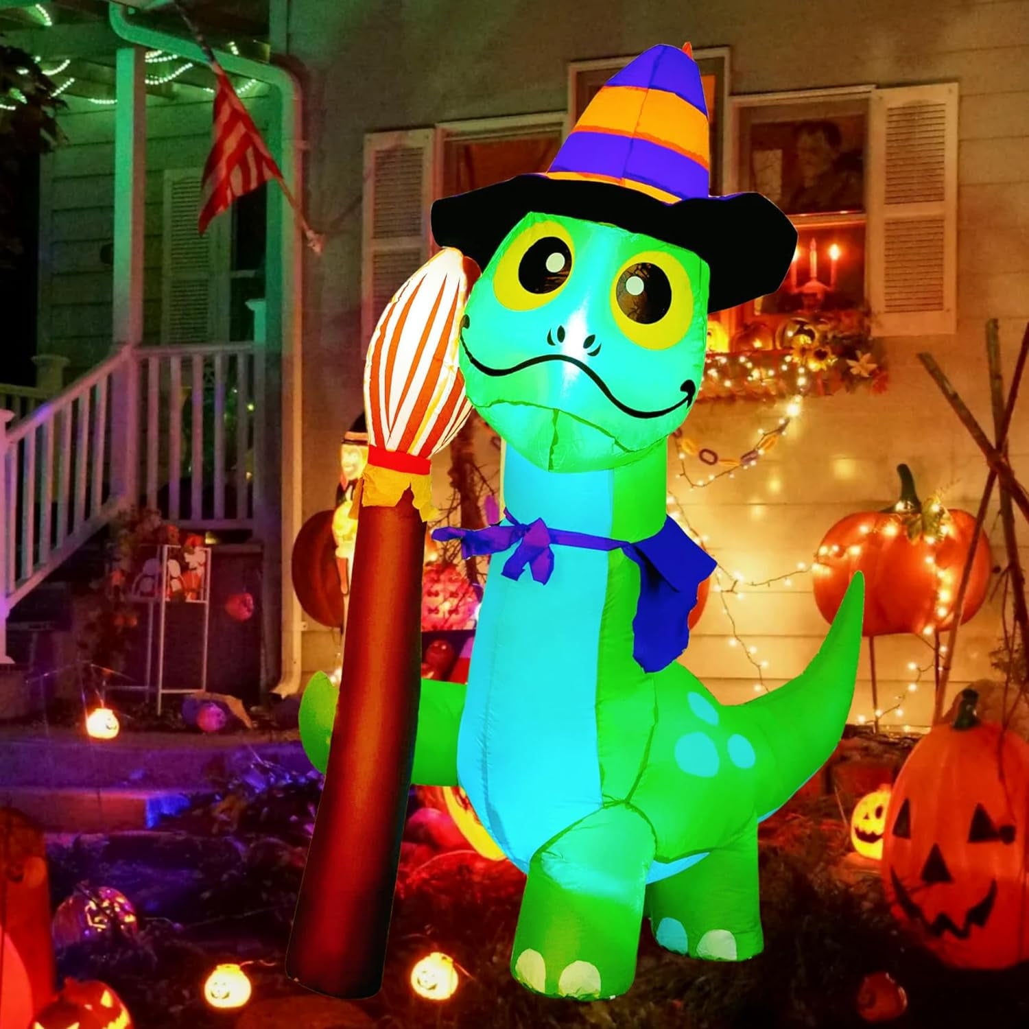 5 FT Inflatables Dinosaur Outdoor Decorations Up Yard Green Cute With