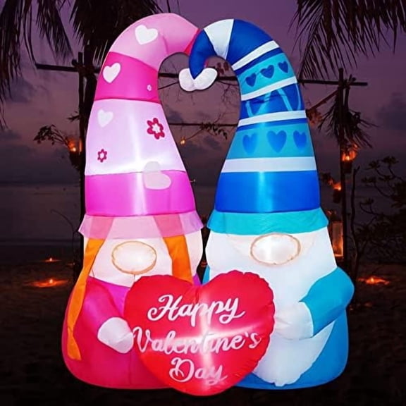 5 FT Inlflatable Valentines Day Decorations,Blow Up Gnomes Couple with LED Lights Outdoor Decor for Romantic Party,Wedding Anniversary, Home,,Lawn Garden Yard Valentine's Day Decor