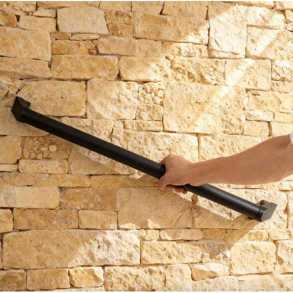 5 FT Modern Aluminum Handrail Set - ADA Compliant Indoor & Outdoor Stair Railing. 1.4" Diameter Grab Bar. Wall-Mounted with 90Wall Return End. Rust-Free, (5 FT Matte Black- Two Joined Pieces)