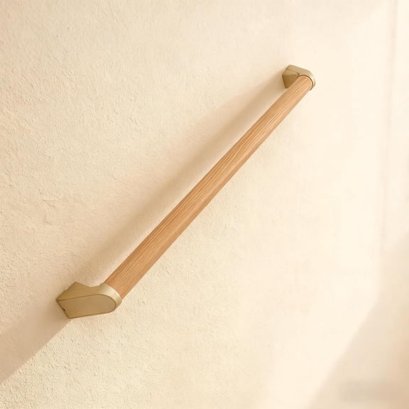 5 FT Modern Aluminum Handrail Set - ADA Compliant Indoor & Outdoor Stair Railing. 1.4" Diameter Grab Bar. Wall-Mounted with 90Wall Return End. Rust Free(Cherry Wood Grain, 5 FT- Two Joined Pieces)