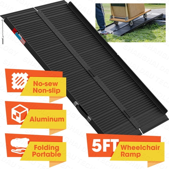 5 FT Portable Wheelchair Ramp Non-Slip Aluminum Folding Handicap ...