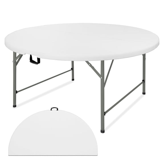 5 FT Round Folding Tables with Carrying Handle 60 inch Heavy Duty Portable Plastic Commercial Table Steel Legs for Party, Dining, Wedding, Events, Picnic Indoor, Outdoor (White,1 Pack)