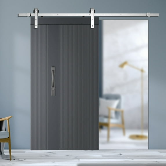5 FT Sliding Barn Door Hardware Kit, Smoothly and Quietly Hanger Roller Flat Track Kit Easy Install for 26-30 Inch Wide Single Door