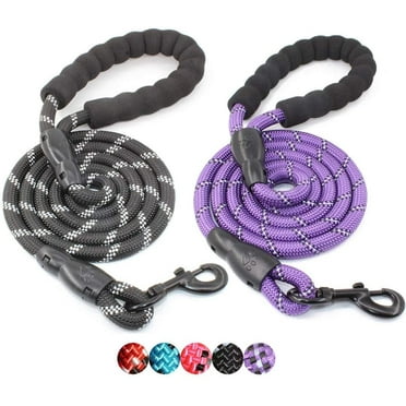 TiokMc Rope Dog Leash for Medium and Large Dogs up to 150 lbs - Comfortable Padded Handle, Reflective Threads - 5FT Long(BLACK/PURPLE-2p)