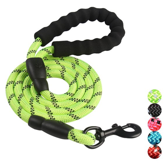 5 FT Strong Dog Leash with Comfortable Padded Handle and Highly Reflective Threads Dog Leashes for Medium and Large Dogs (Green)