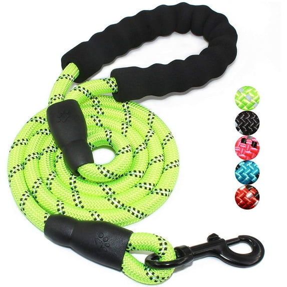 5 FT Strong Dog Leash with Comfortable Padded Handle and Highly Reflective Threads Dog Leashes for Small Medium and Large Dogs (Small, 5FT, GREEN)