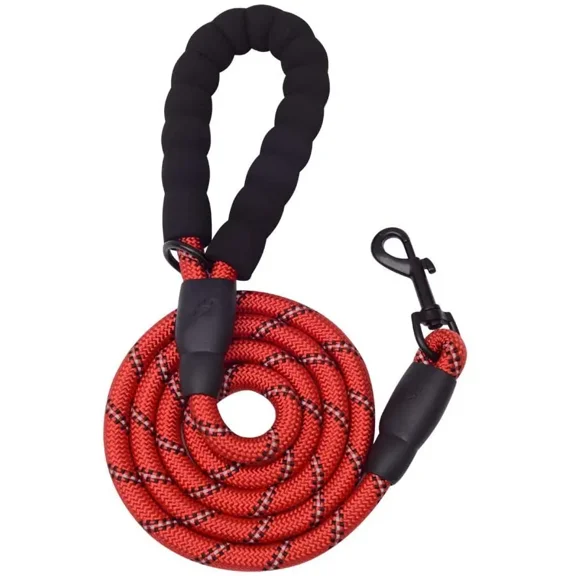 5 FT Thick Highly Reflective Dog Leash-Red