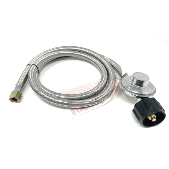 5-FT Universal QCC1 Low-Pressure Propane Regulator with Stainless Steel Braided Hose for Most LP Gas Grills, Heaters, and Fire Pit Tables, 3/8" Female Flare Nut QCC x 3/8