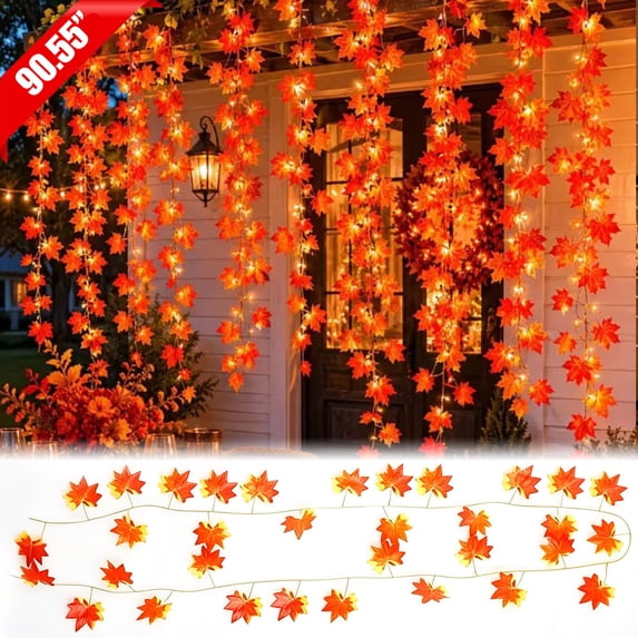 Under 5$ Fall Maple Leaves Garland String Light 7.54Ft,Artificial Hanging Vine,Harvest Thanksgiving Thankgiving Decor for Wedding Party Mantle Fireplace Table Arch Indoor Outdoor Farmhouse Decor