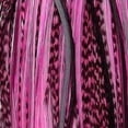 thumbnail image 1 of 5 Feathers Bonded Together 7-11 (Long &amp; Thin) Pink with Grizzly &amp; Black Mix Feathers for Hair Extension with 2 Silicone Micro Beads 5 Feathers, 1 of 1