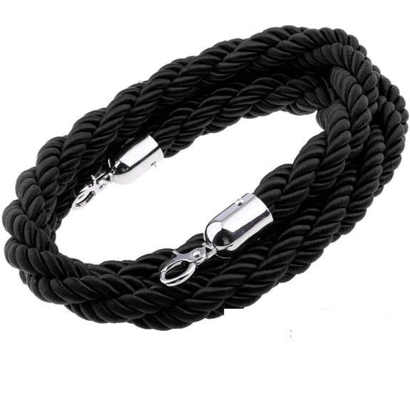 5 Feet (1.5 Meter) Black Queue Barrier Twist Rope, New Queue Divider Stanchions Crowd Control Barrier Rope Velvet Queue Barrier for Posts Stands with Chrome Hooks (59 Inch)