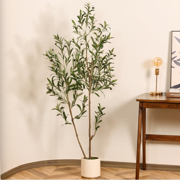 5 Feet (60'') Artificial Olive Tree Fluffy Plants Indoor for Home Corner, Faux Olive Tree for Modern Home Office Living Room Floor Decor Indoor