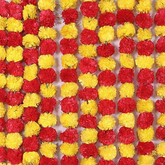 5 Feet Artificial Marigold Garland Artificial Flowers String Decor for Diwali, Indian Decor, Christmas Décor - Pack of -20