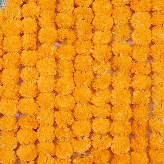 5 Feet Artificial Marigold Garland Artificial Flowers String Decor for Diwali, Indian Decor, Christmas Décor - Pack of -20