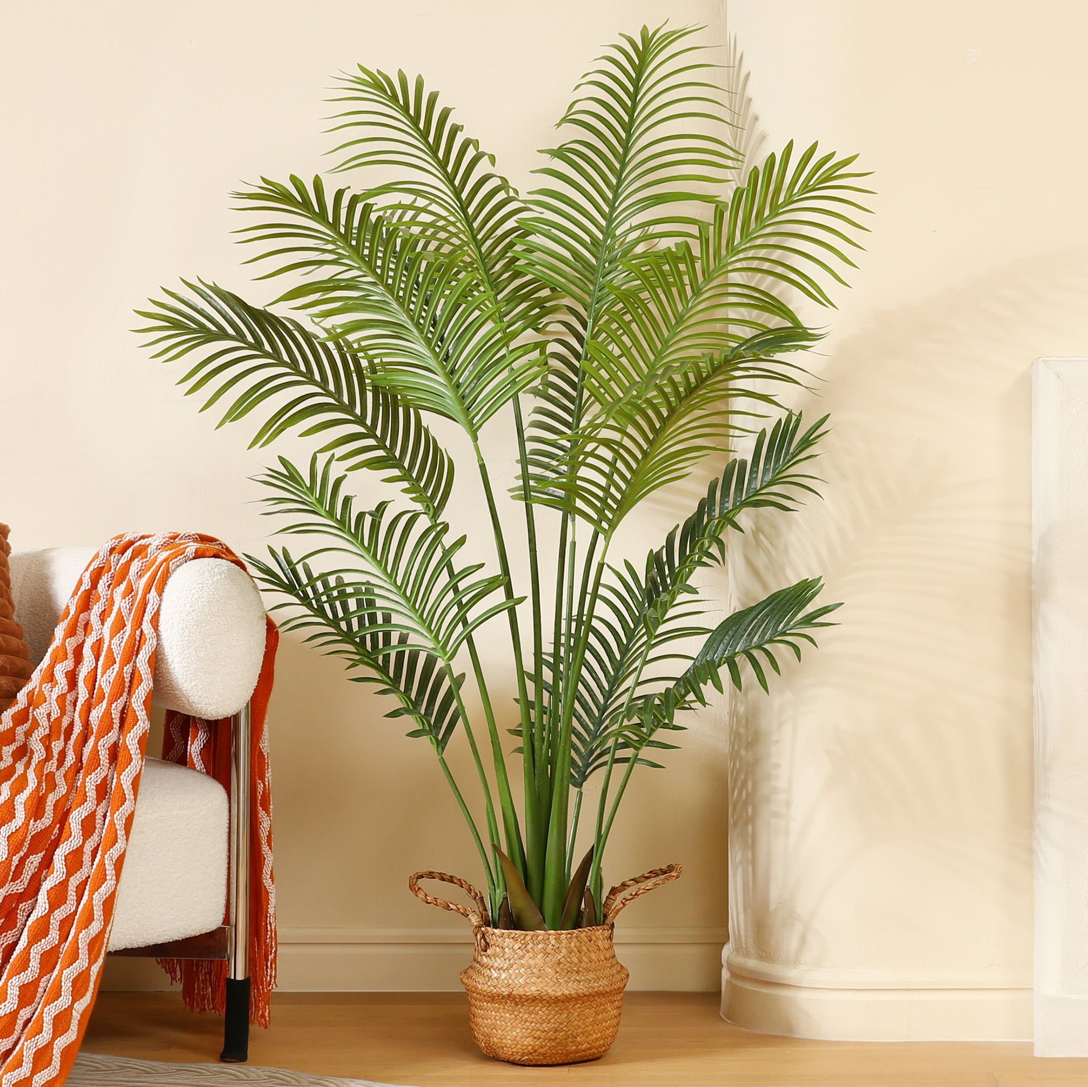 5 Feet Artificial Plants in Basket Faux Green Areca Palm Plant with Woven  Seagrass Belly Basket, Fake Tree for Home Decor Office House Living Room ...