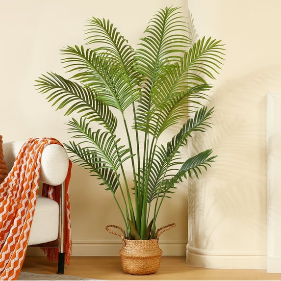 5 Feet Artificial Plants in Basket Faux Green Areca Palm Plant with Woven Seagrass Belly Basket, Fake Tree for Home Decor Office House Living Room Indoor Outdoor
