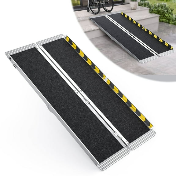 5 Feet Portable Wheelchair Ramp, 600 LBS Capacity Folding Aluminum Threshold Ramp with Anti-Slip Surface, Mobility Access Handicap Ramp for Home Steps, Doorway, Stairs, Doorways, Scooter