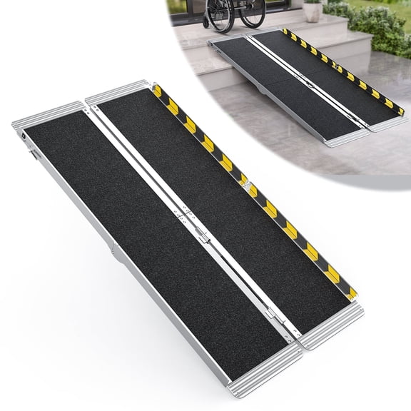 5 Feet Portable Wheelchair Ramp, 600 LBS Capacity Folding Aluminum Threshold Ramp with Anti-Slip Surface, Mobility Access Handicap Ramp for Home Steps, Doorway, Stairs, Doorways, Scooter