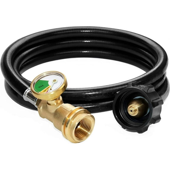 5 Feet Propane Tank Extension Hose with Gauge -Leak Detector Replacement for Gas Grill, Heater and All Other Propane Appliances, Acme to Male QCC/POL Fittings