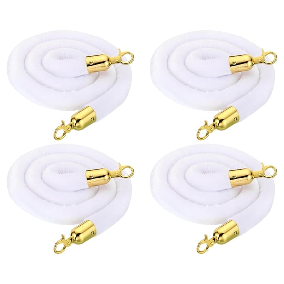 5 Feet White Velvet Stanchion Rope, 4 Pack Crowd Control Barrier Rope with Snap Hooks for Posts Stands Queue Divider of Hotel Theater, Golden