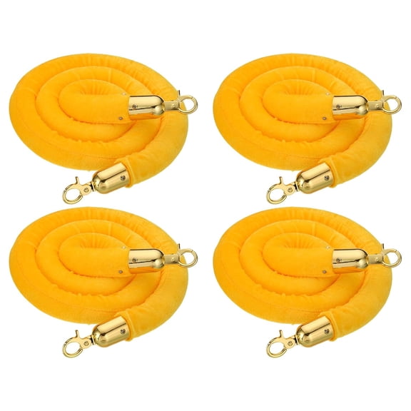 5 Feet Yellow Velvet Stanchion Rope, 4 Pack Crowd Control Barrier Rope with Snap Hooks for Posts Stands Queue Divider of Hotel Theater, Golden