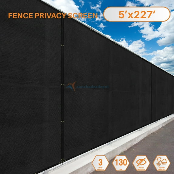 5' Feet x 227' Feet Solid Black Commercial Privacy Fence Screen Custom Available 3 Years Warranty 130 GSM 88% Blockage