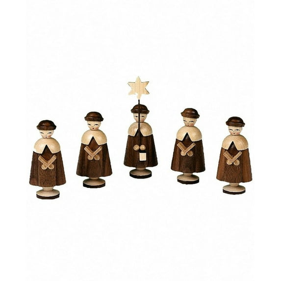 5 Figurines carolers, height 7 cm / 3 inch, natural, original Erzgebirge by Müller Seiffen