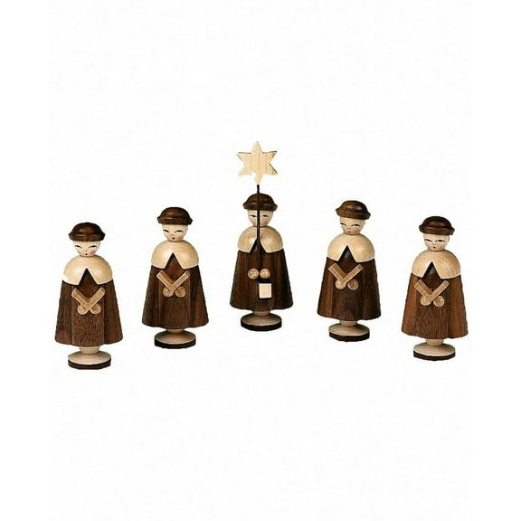 5 Figurines carolers, height 7 cm / 3 inch, natural, original Erzgebirge by Mller Seiffen