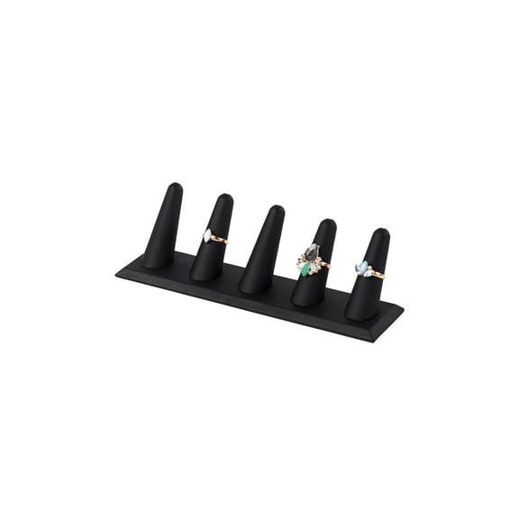 SSWBasics 5-Finger Black Faux Leather Ring Display (8 x 2 in x 2 1/4H )