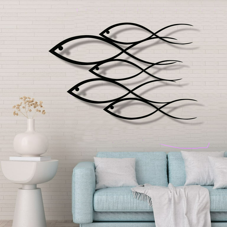 5 Fish Family Metal Wall Art for Home and Outside - Wall-Mounted Geometric  Metal Wall Art - Drop Shadow 3D Effect Wall Decoration for Living Room