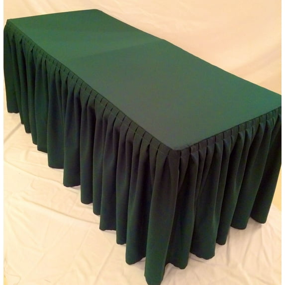 5' Fitted Polyester Double Pleated Table Skirting Cover w/Top Topper 21 COLORS", (Color: Hunter Green)