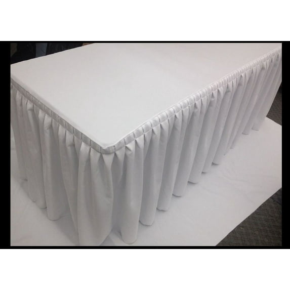 5' Fitted Polyester Double Pleated Table Skirting Cover w/Top Topper 21 COLORS", (Color: White)