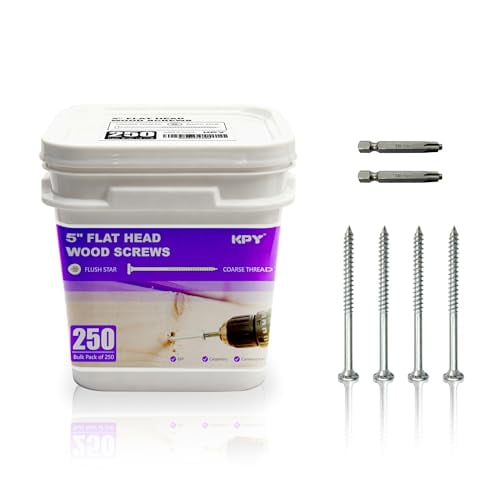 5" Flat Head Wood Screws - Flush Star, Coarse Thread, Bulk Pack of 250 - for DIY, Carpentry & Construction$$Hardware
