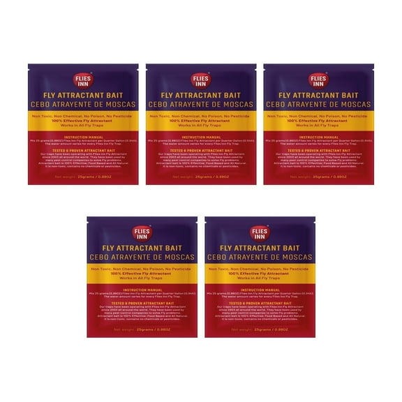 FLIES INN Natural Outdoor Fly Trap Baits Low Odor, Eco-Friendly Non-Toxic Attractant Refill (5-Pack)
