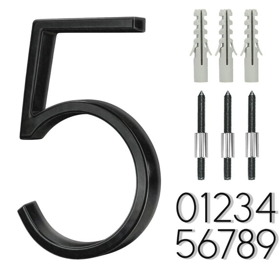 5" Floating House Number, Modern Metal Address Plaque Sign Modern House Numbers, Outdoor Mailbox Number with Nail Kit, Coated Black, 911 Visibility Signage, Stainless Steel