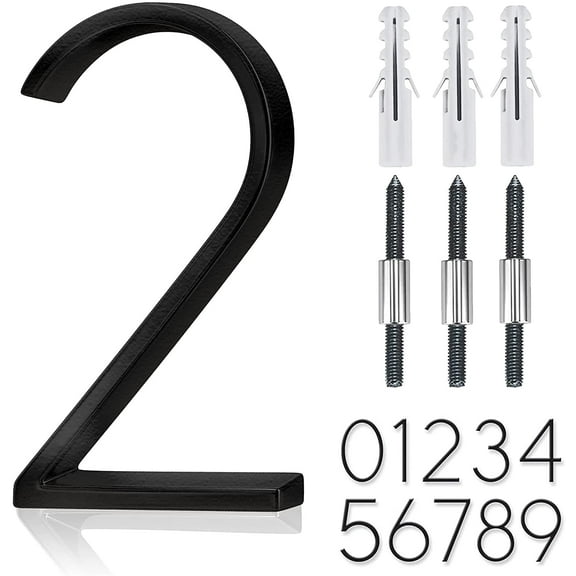 IIU 5-Inch Floating Metal House Number Sign, Modern Black Address Signage with Nail Kit, Garden Door Decor (2)