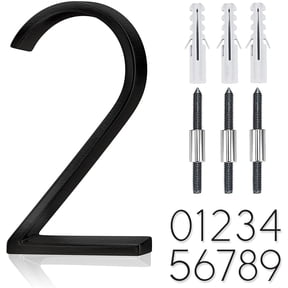 IIU 5-Inch Floating Metal House Number Sign, Modern Black Address Signage with Nail Kit, Garden Door Decor (2)
