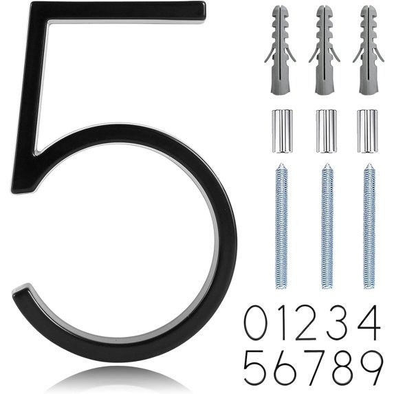 5" Floating Stainless Steel Address House Numbers for Outside,Modern Metal Anti-Rust House Numbers with Nail Kits for Door Garden Mailbox Decor Visibility Signage (5)