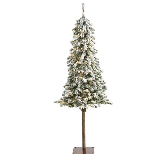 Nearly Natural 5ft. Flocked Alpine Christmas Artificial Tree with 150 Lights and 405 Bendable Branches