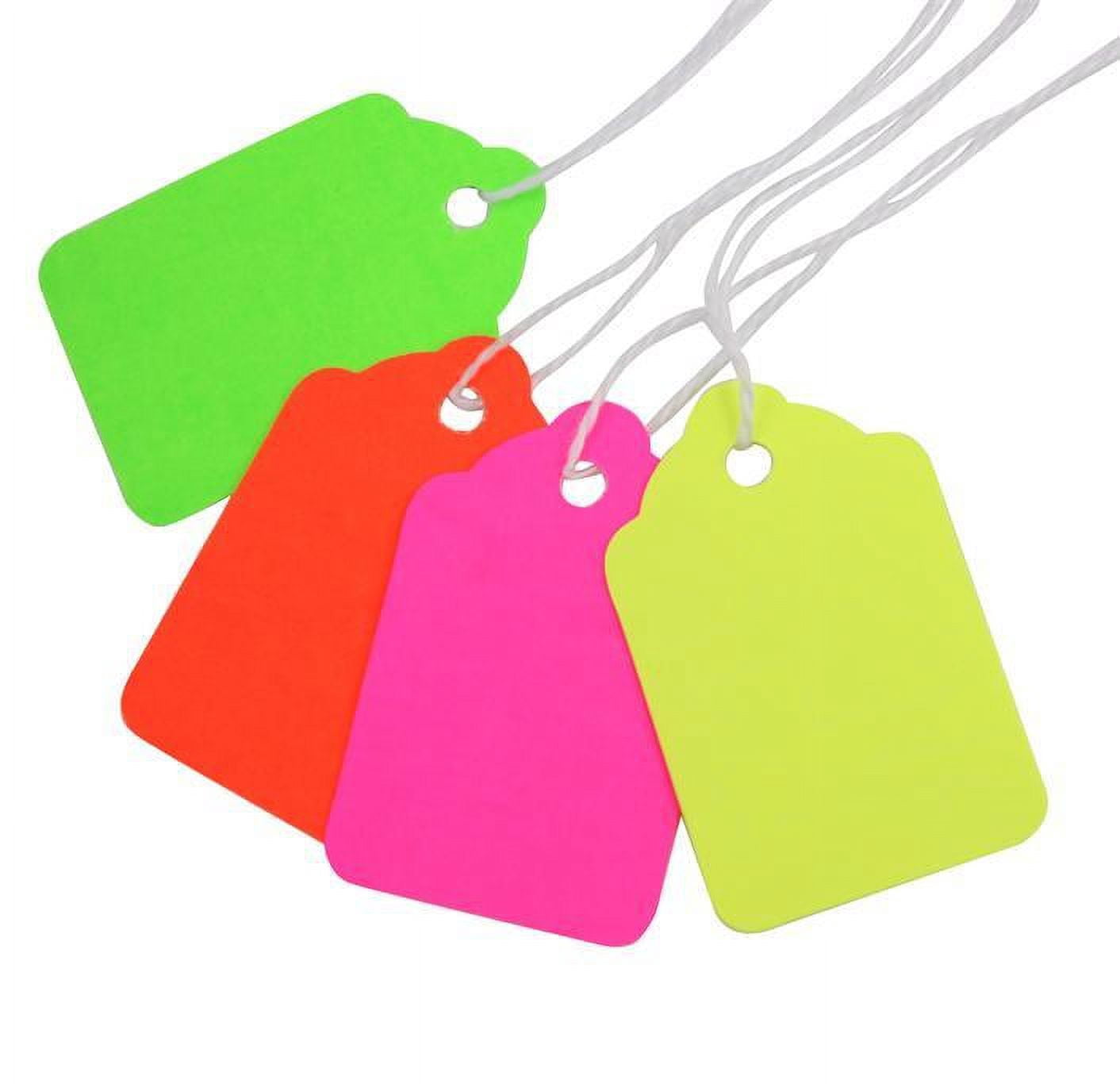 Color String On Tag #5 Fluorescent Colors Merchandise Tags with Knotted Strings, 1-3/4
