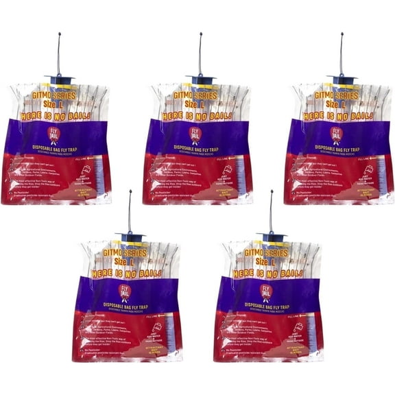 FLY JAIL Large Bags Disposable Outdoor Fly Trap Pre-Baited High-Capacity Fly Catcher(5 Pack)